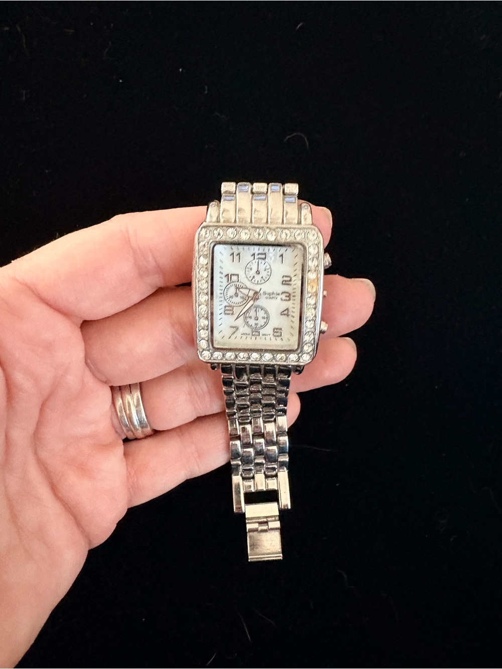 Men's Silver-Tone Square Chronograph Watch